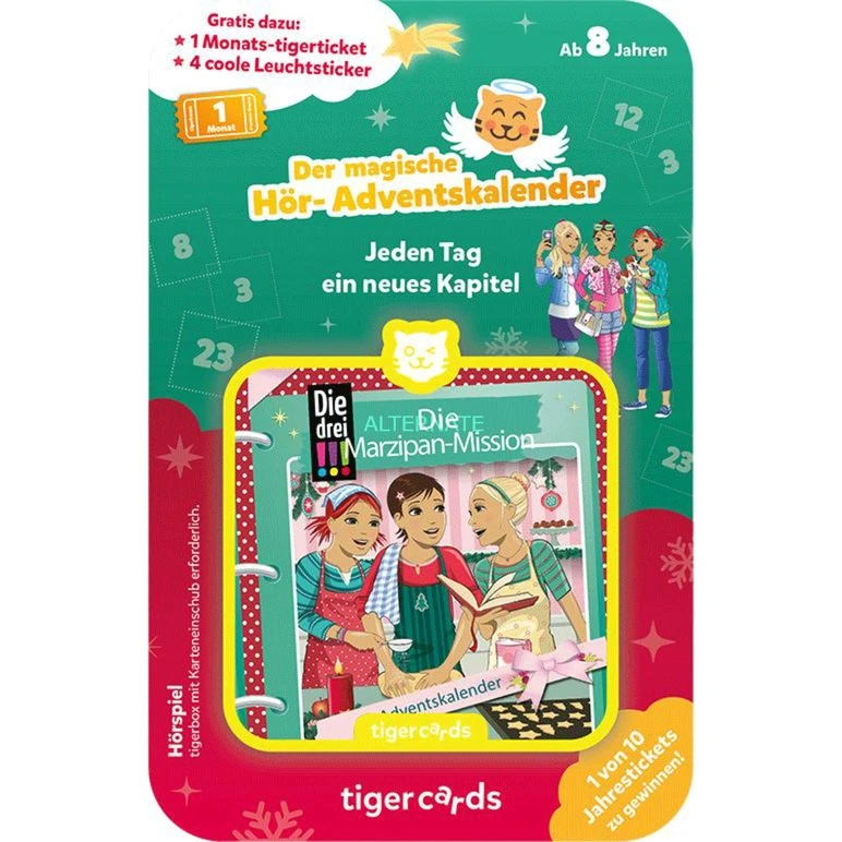Tigerbox Tigermedia Hör-Adventskalender Die Drei !!! - Die Marzipan-Mission, Hörbuch 1 Tigerbox Tigermedia Hör-Adventskalender Die Drei !!! - Die Marzipan-Mission, Hörbuch
